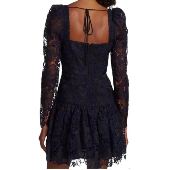 Monique Lhuillier Blue Crochet Lace Organza Long Sleeve Mini Dress - Picture 10 of 11